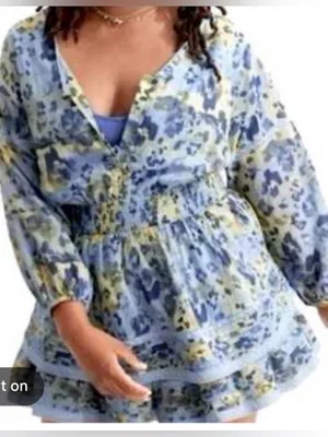 Aerie Rock n Ruffle animal print mini dress blue and green flowy size small thumbnail 1
