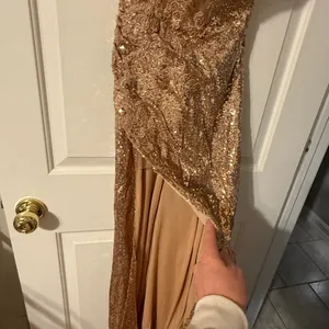 Strapless Gold‎ Embellished Gown By Ladivine CD3936 Size 4 thumbnail 4
