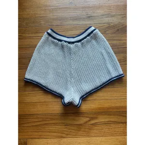 OFFLINE By Aerie Crochet Knit Shorts M Cream Navy Boho Lounge Summer Style thumbnail 3