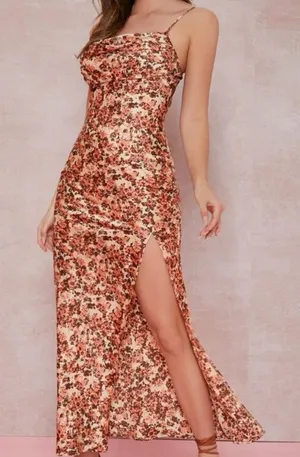 SheIn Satin maxi slit thigh dress thumbnail 1