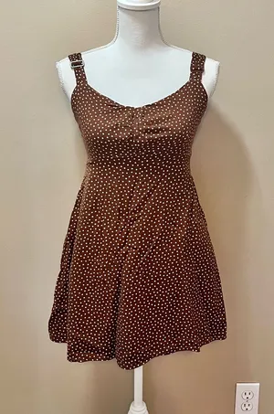 Old Navy Brown Polka Dot A Line Mini Dress Size XS thumbnail 1