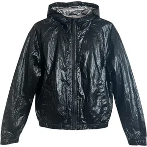 BlankNYC Reversible Metallic Hooded Windbreaker Jacket Black Silver 02LK9819 M thumbnail 1