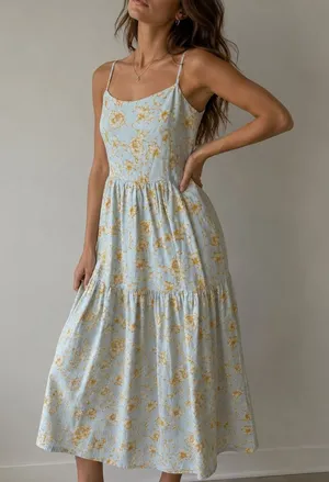 Christian Lacroix‎ Blue Floral Linen Blend Tiered Maxi Dress Small Cottagecore thumbnail 1