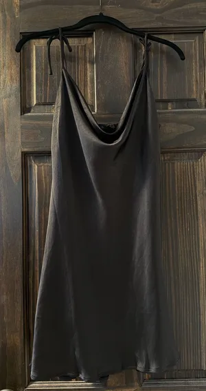 Just Quella Satin Cowl Neck Slip Dress - Black thumbnail 1