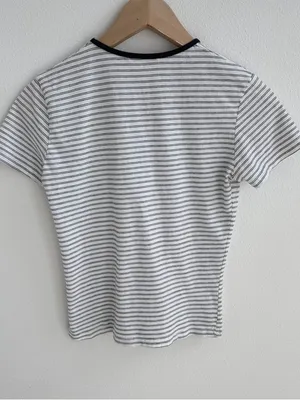 Brandy Melville Striped Baby Tee White Black One Size thumbnail 6