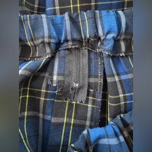 Royal Blue & Black Plaid Pleated Elastic Waist A-Line Knee Length Skirt thumbnail 7