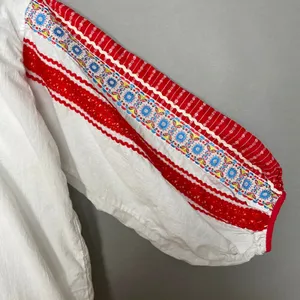 Folk Peasant‎ Blouse Top Women White Red Embroidered Balloon Sleeve European thumbnail 8