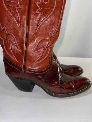 ⁠Dan Post Vintage Eel Skin Patchwork Western Boots Womens Size 5.5B Cognac thumbnail 8