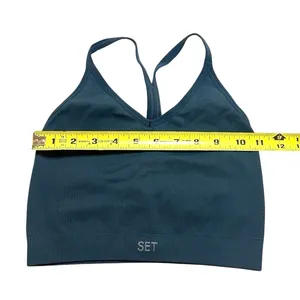 SET Active SCULPTFLEX Ribbed V Bra Model Off Duty Pilates Gym Top Teal Blue XS/S thumbnail 4