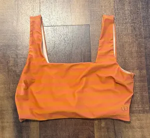 Albion Fit Bikini Top Orange Pink Stripe Square Neck Swim Size L thumbnail 1