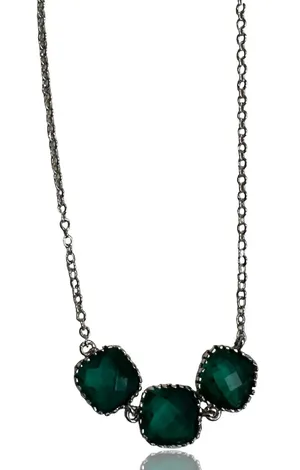 2/$20 Unique Vintage Silver-Tone Necklace with Teal Green Rhinestones thumbnail 1