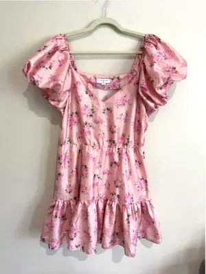 LoveShackFancy x Target Cecile Pink Floral Puff-Sleeve Dress Size 12 thumbnail 1