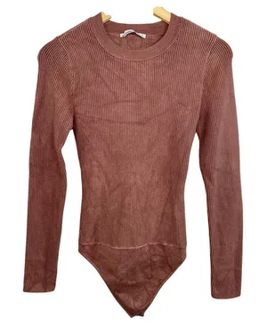 Abercrombie & Fitch Brown Tan Ribbed Knit Long Sleeve Bodysuit Top Womens Size S thumbnail 1