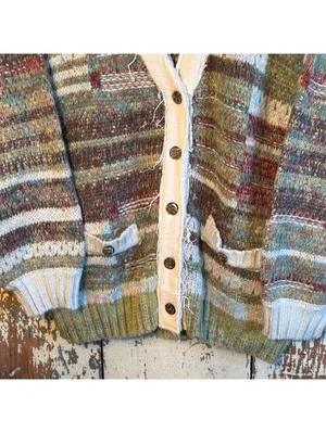 POL Warm Wishes Rowan Cardigan Sweater Olive Green Chunky Knit Boho Womens L thumbnail 2