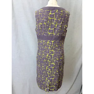Boden Purple Lime Geometric Mosaic Shift Dress 10 Mod‎ Workwear V-Neck thumbnail 6