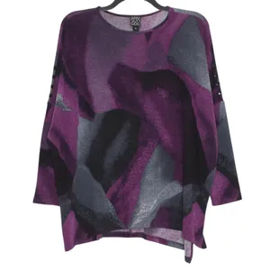 Clara Sun Woo Sweater Boxy Oversized Dolman Abstract Art To Wear Travel Purple M thumbnail 1