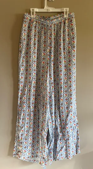 Dippin Daisy Women Floral Tile Print Wide Leg Lounge Pants Blue White Red Size M thumbnail 1