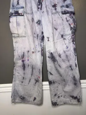 Aerie Pants Custom Tie Dye Women Medium Wide Leg Twill Elastic Waist Cargo Pants thumbnail 3
