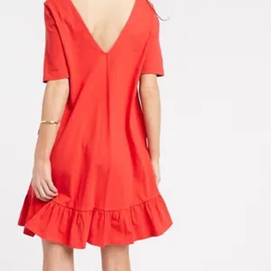 ASOS Red Cotton Ruffle V-Neck Mini Dress Short Sleeve US 4 Coquette thumbnail 3