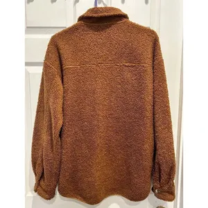 Wishlist Rust Brown Teddy Sherpa‎ Shacket Button Front Fleece Jacket Womens S/M thumbnail 6