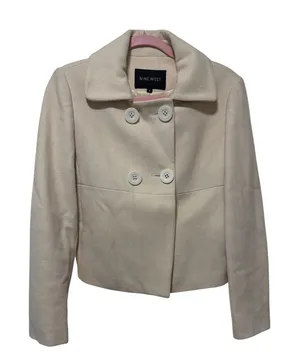 Nine West Womens Cream Wool Blend Double Breasted Cropped Pea Coat Jacket Size 6 thumbnail 1