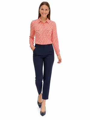Tory Burch Silk Chain Link Geometric Button Down Blouse Coral Small Pink Career thumbnail 4