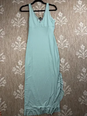 NWT Miyiednz light Green Sleeveless Maxi Dress with Side Ruffle Slit thumbnail 3