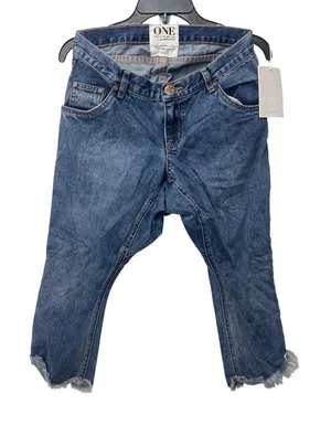 NWT One Teaspoon Sz 26 Lonely Boy Low Rise Frayed Hem Blue Denim Ankle Jeans thumbnail 1