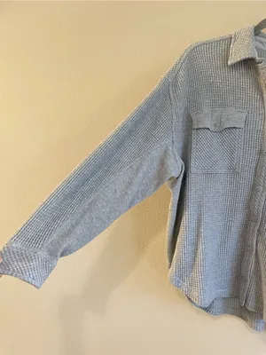 Aerie Medium Heather Gray LumberJane Waffle Shirt Oversized Shacket Size XS thumbnail 5