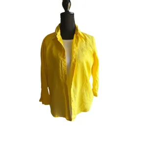Coastal Summer Yellow 100% Linen Button Front Shirt Small Chaps 1978 thumbnail 2