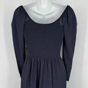 Nation LTD Noel Babydoll Dress XS Navy Pima Cotton Smocked Tiered Mini‎ thumbnail 10