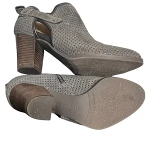Franco Sarto Shoes Womens Size 7M Gray Perforated Leather Booties Block Heel Zip thumbnail 8