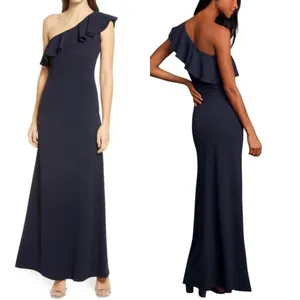 Lulu's Forever Ruffle One Shoulder‎ Trumpet Dress Navy XL Sexy Cruise Date Night thumbnail 5