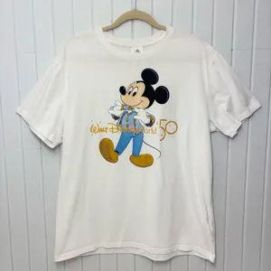 Disney White‎ T-Shirt with Mickey Mouse and Gold Accents Walt Disney World 50 thumbnail 1