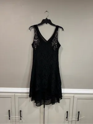 Miss Me Black Lace Sleeveless V-Neck Dress with Sequin Accents thumbnail 3