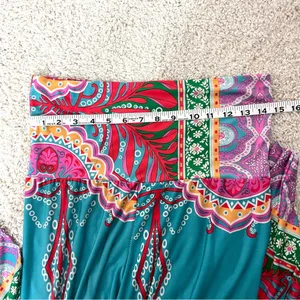 Pleated Blue and Pink Medallion Print Maxi Wide Leg Pants for Resort Wear thumbnail 3