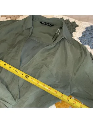 Zara Sage Green Womans L Summer mini dress v-neck long sleeves draped crossover thumbnail 8