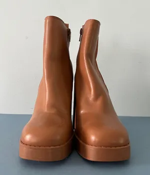 Gianni Bini Ah-Mazed Caramel Brown Leather Block Heel Platform Chelsea Boots thumbnail 3