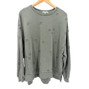Z Supply Bo Gray Star Print Crewneck Sweatshirt Long Sleeve Casual‎ Pullover M thumbnail 2