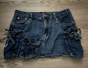 Refuge Dark Wash Denim Cargo Mini Skirt Utility Side Tie Y2K Streetwear Medium thumbnail 1