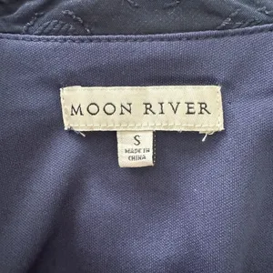 Moon River‎ Navy Polka Dot Midi Dress Small Sheer Long Sleeve Ruffle Tie Belt thumbnail 9