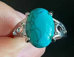 Turquoise stone S925 silver statement ring size 8 thumbnail 6