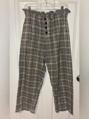 The Great Gunny sack Plaid Paperbag Waist Cropped Pants - Black & White size 1 thumbnail 4
