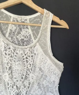 Miss Me Womens White Lace Sleeveless Tank Top M sheer summer top casual floral thumbnail 2