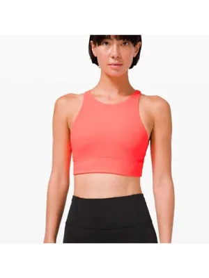 Lululemon Energy Bra High Neck Long Line Rib Med. Support, B–D CupvSunset Sz. 6 thumbnail 3