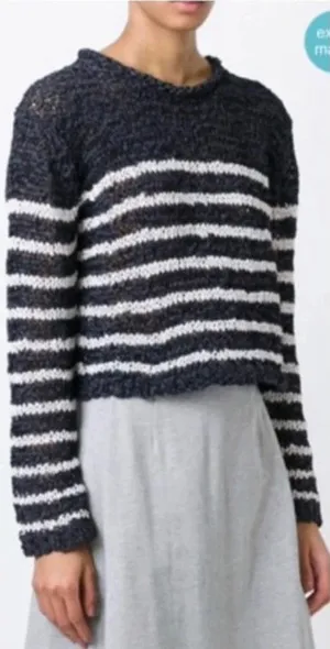 T by Alexander Wang‎ Sweater Knit Top Cropped Striped Crewneck Gray Size Medium thumbnail 1