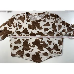 Altar'd‎ State Cow Print Crop Top Brown White Handkerchief Hem Festival Large thumbnail 6