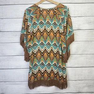 Anthropologie UNCLE FRANK Boho Chevron Tassled Blouse Paisley Women's Size Small Beach Kimono‎ thumbnail 5