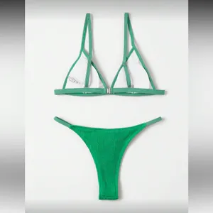 SHEIN Green Textured Triangle Bikini Set thumbnail 2