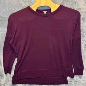 2098 | Aerie Oversized‎ High Low Viscose Blend Knit Pullover Burgundy Women M thumbnail 1